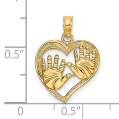 14K Cut-Out Double Hand Prints In Heart Charm
