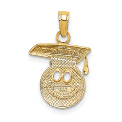 14K Polished Smiley Face w/ Graduation Cap Charm