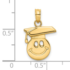 14K Polished Smiley Face w/ Graduation Cap Charm