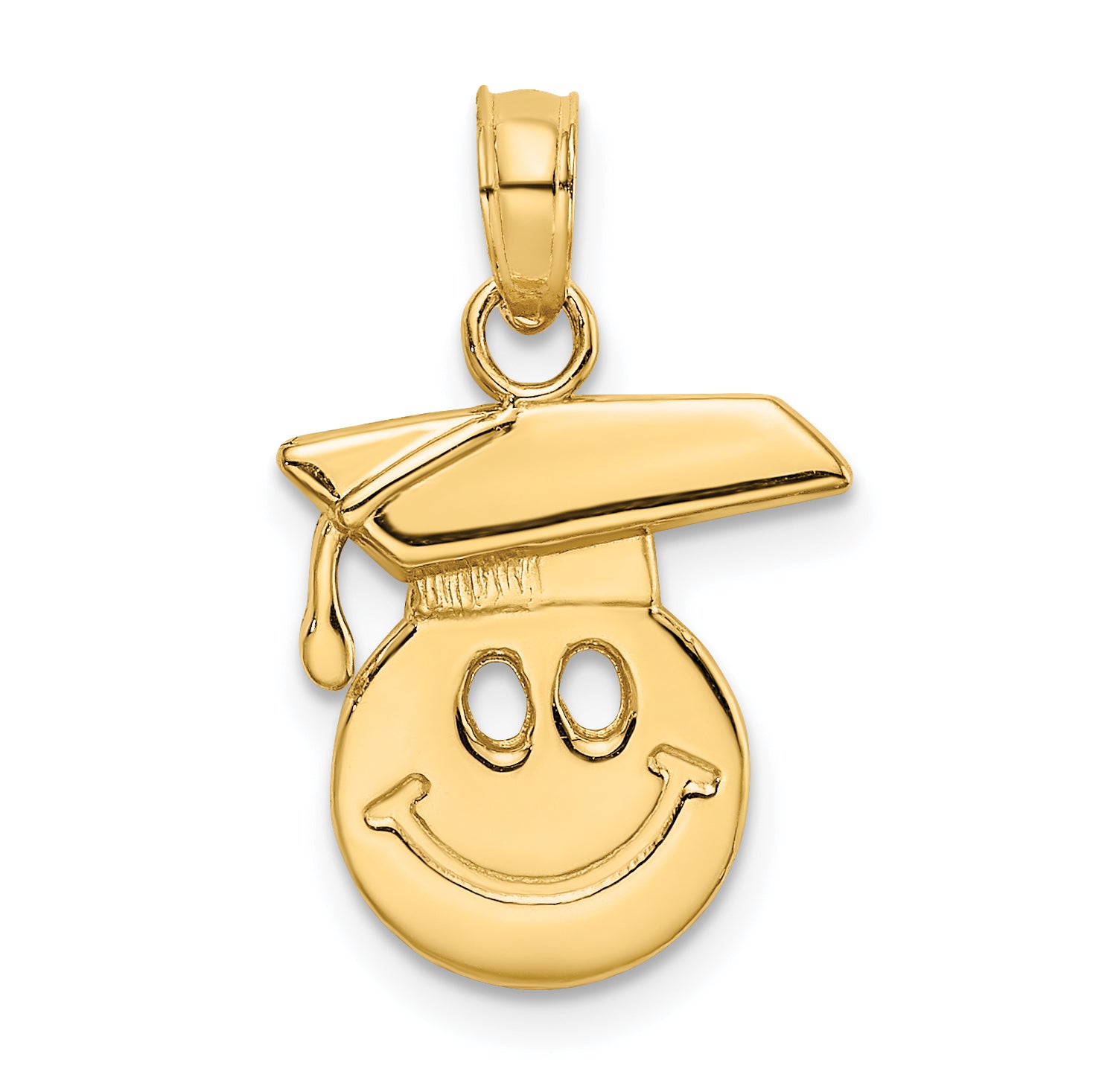 14K Polished Smiley Face w/ Graduation Cap Charm