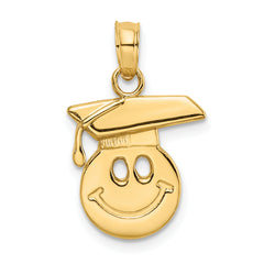 14K Polished Smiley Face w/ Graduation Cap Charm