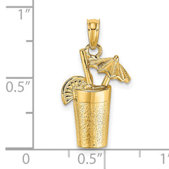 14K Cocktail Drink w/ Umbrella Charm