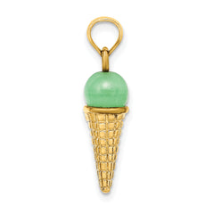 14K Satin Polished 3D Green Bead Ice Cream Cone Pendant