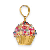 14K 3-D with Colored Bead Icing Cupcake Charm