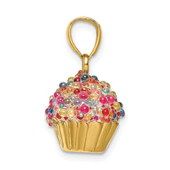 14K 3-D with Colored Bead Icing Cupcake Charm