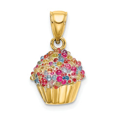 14K 3-D with Colored Bead Icing Cupcake Charm