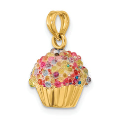 14K 3-D with Colored Bead Icing Cupcake Charm