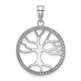 14K White Gold Large Tree Of Life In Round Frame Charm
