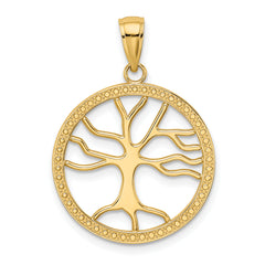 14K Large Tree Of Life In Round Frame Charm