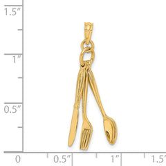 14K 3-D Moveable Knife, Fork, and Spoon Charm