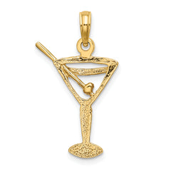14K Polished Cut-Out Martini W/ Olive Charm
