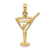 14K Polished Cut-Out Martini W/ Olive Charm