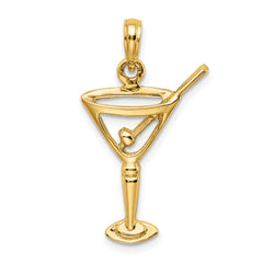 14K Polished Cut-Out Martini W/ Olive Charm