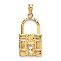 14K 3-D Padlock w/Key Hole Charm