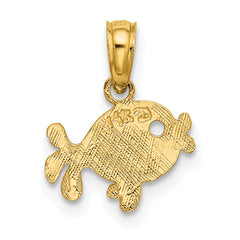 14K Flat Engraved Playful Fish Charm
