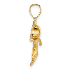 14K Polished and Textrued Open Mouth Dolphin Charm