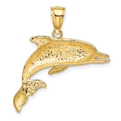 14K Polished and Textrued Open Mouth Dolphin Charm