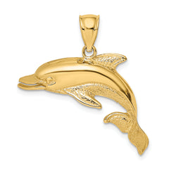 14K Polished and Textrued Open Mouth Dolphin Charm