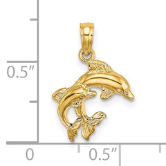 14K Polished 2-D Mini Double Dolphins Charm