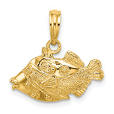 14K 2-D Polished Engraved Fish Charm