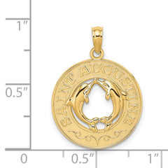 14K SAINT AUGUSTINE w/Dolphins Circle Charm