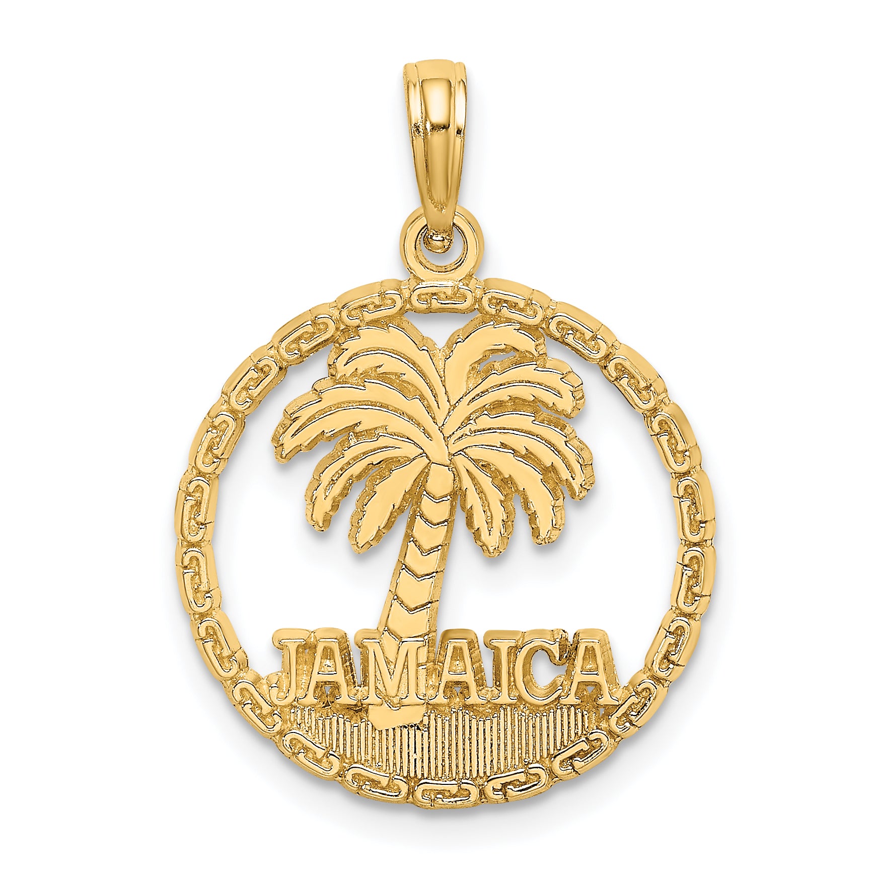 14K JAMAICA Palm Tree Circle Charm