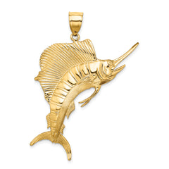 14K 3-D Polished Textured Sailfish Charm