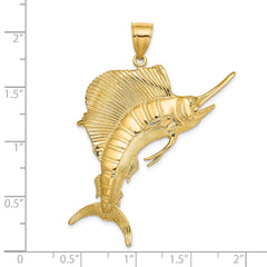14K 3-D Polished Textured Sailfish Charm