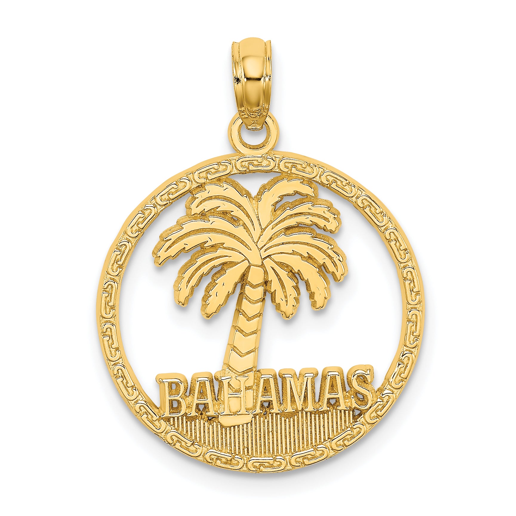 14K BAHAMAS Palm Tree Round Charm