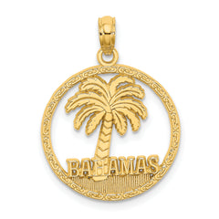 14K BAHAMAS Palm Tree Round Charm