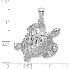 14K White Gold Textured Sea Turtle Charm