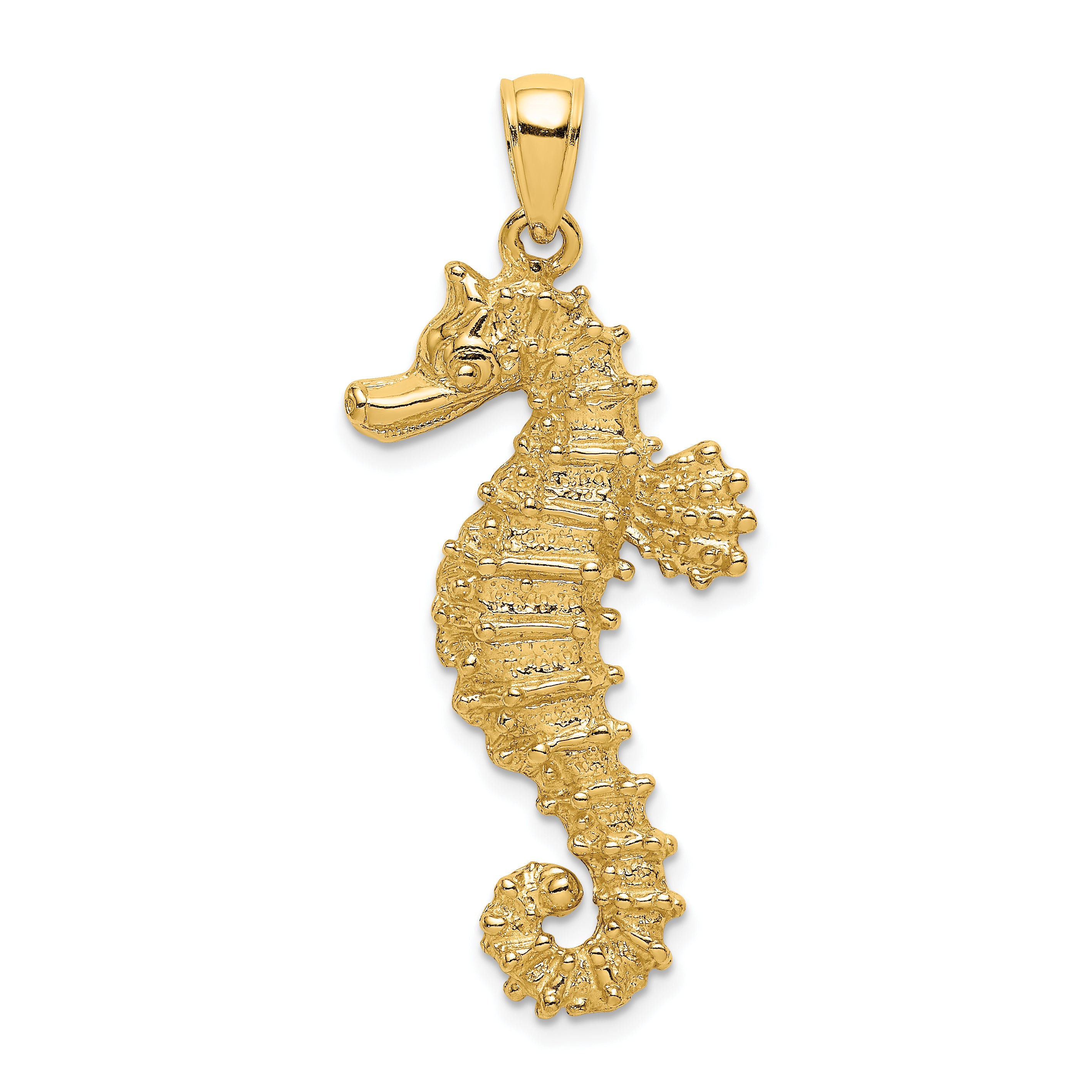 14K Textured Seahorse Charm