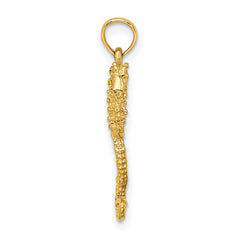 14K 3-D Textured Seahorse with Tail Charm