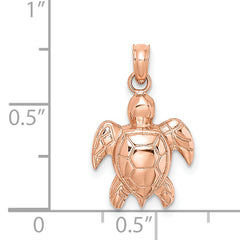 14K Rose Gold Textured Sea Turtle Charm
