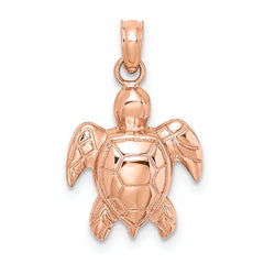 14K Rose Gold Textured Sea Turtle Charm