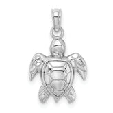 14K White Gold 2-D Textured Sea Turtle Charm