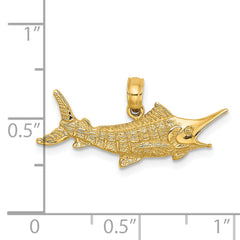 14K Textured 2-D Marlin Fish Charm