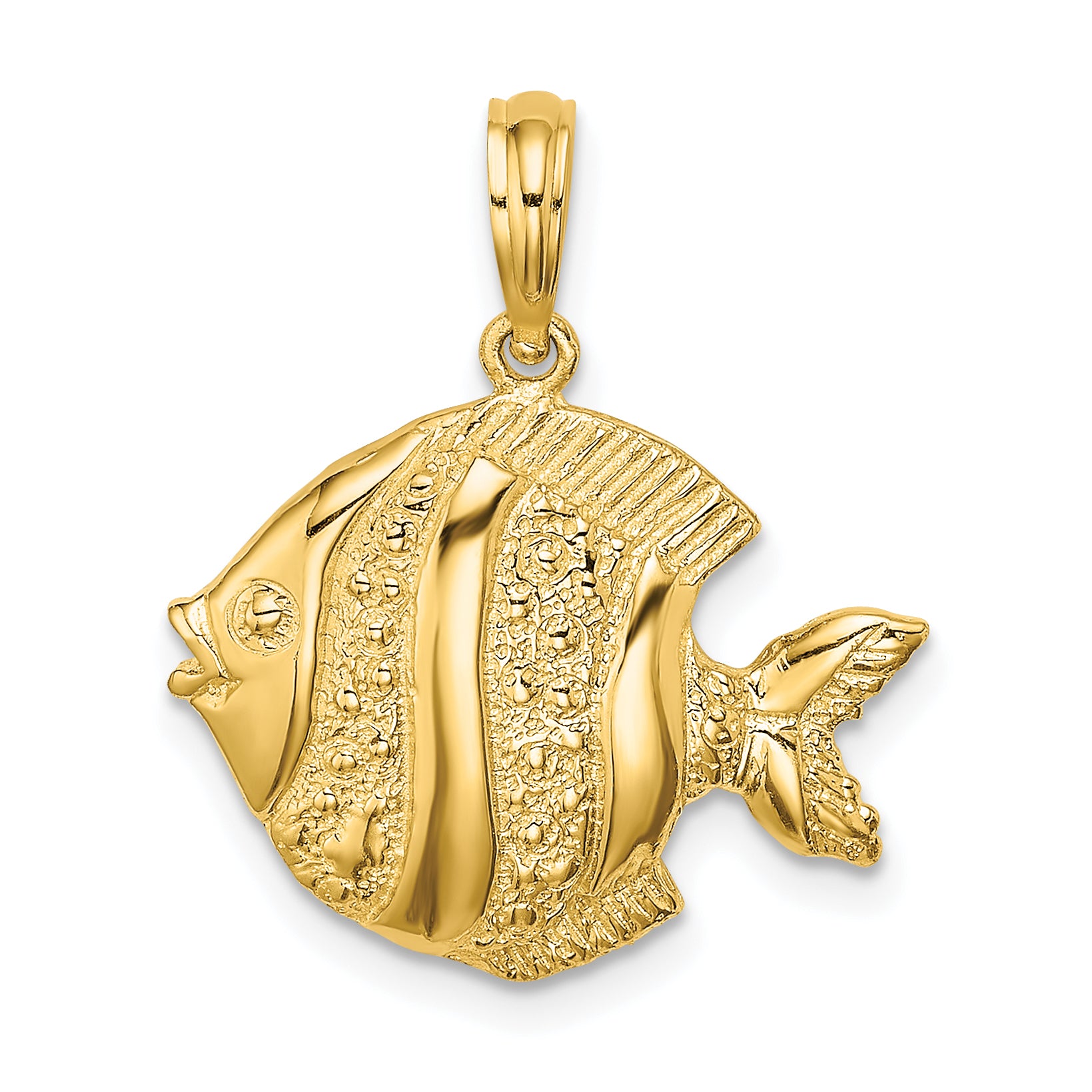 14K Polished Engraved Fish Charm