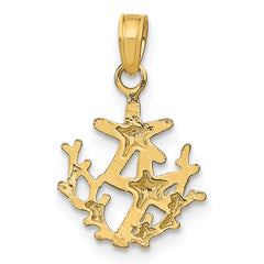 14K Textured Mini Double Starfish and Coral Charm