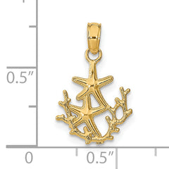 14K Textured Mini Double Starfish and Coral Charm