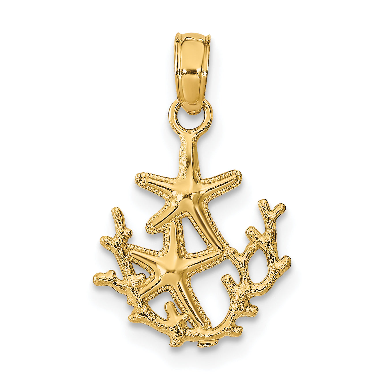14K Textured Mini Double Starfish and Coral Charm
