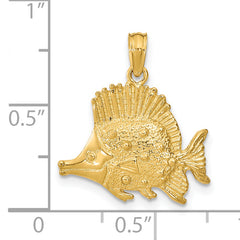 14K Polished Engraved Fish Charm
