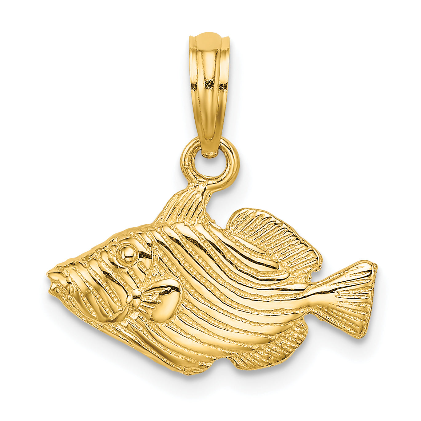 14K 2-D Engraved Striped Fish Charm