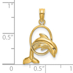 14K Polished Dolphin Jumping Through Hoop Charm