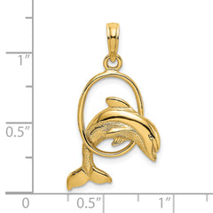 14K Polished Dolphin Jumping Through Hoop Charm