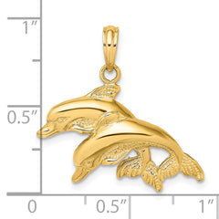 14K 2-D Polished /Engraved Double Dolphins Charm