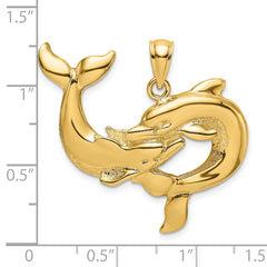 14K Polished Two Dolphins Together Charm