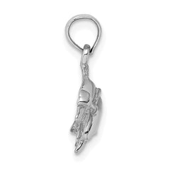 14K White Gold Polished Double Dolphins Jumping Left Charm