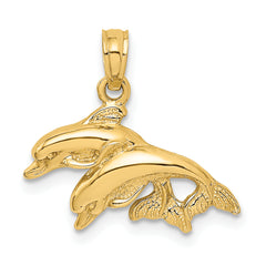 14K 2-D Polished Double Dolphins Jumping Left Charm
