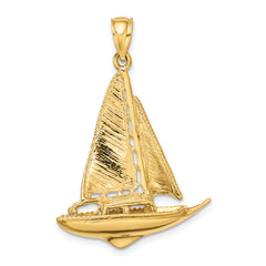 14K 3-D Polished Sailboat Charm